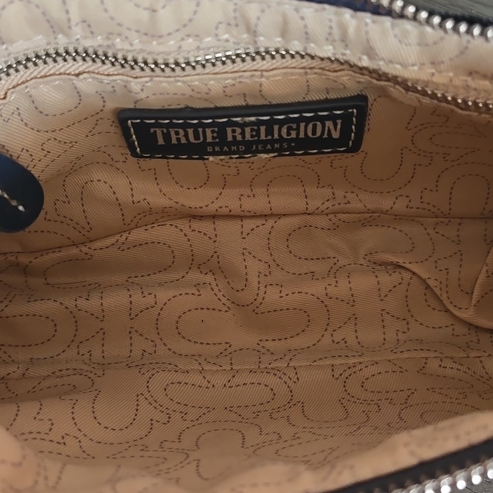 True Religion Rhinestone Studded Horseshoe Denim Shoulder Bag - Picture 8 of 10